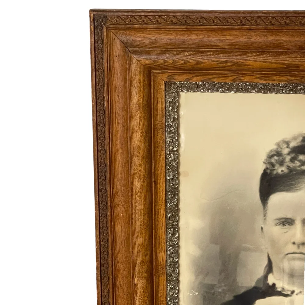 Victorian Era 1800s Antique Portrait of a Woman in Ornate Wooden